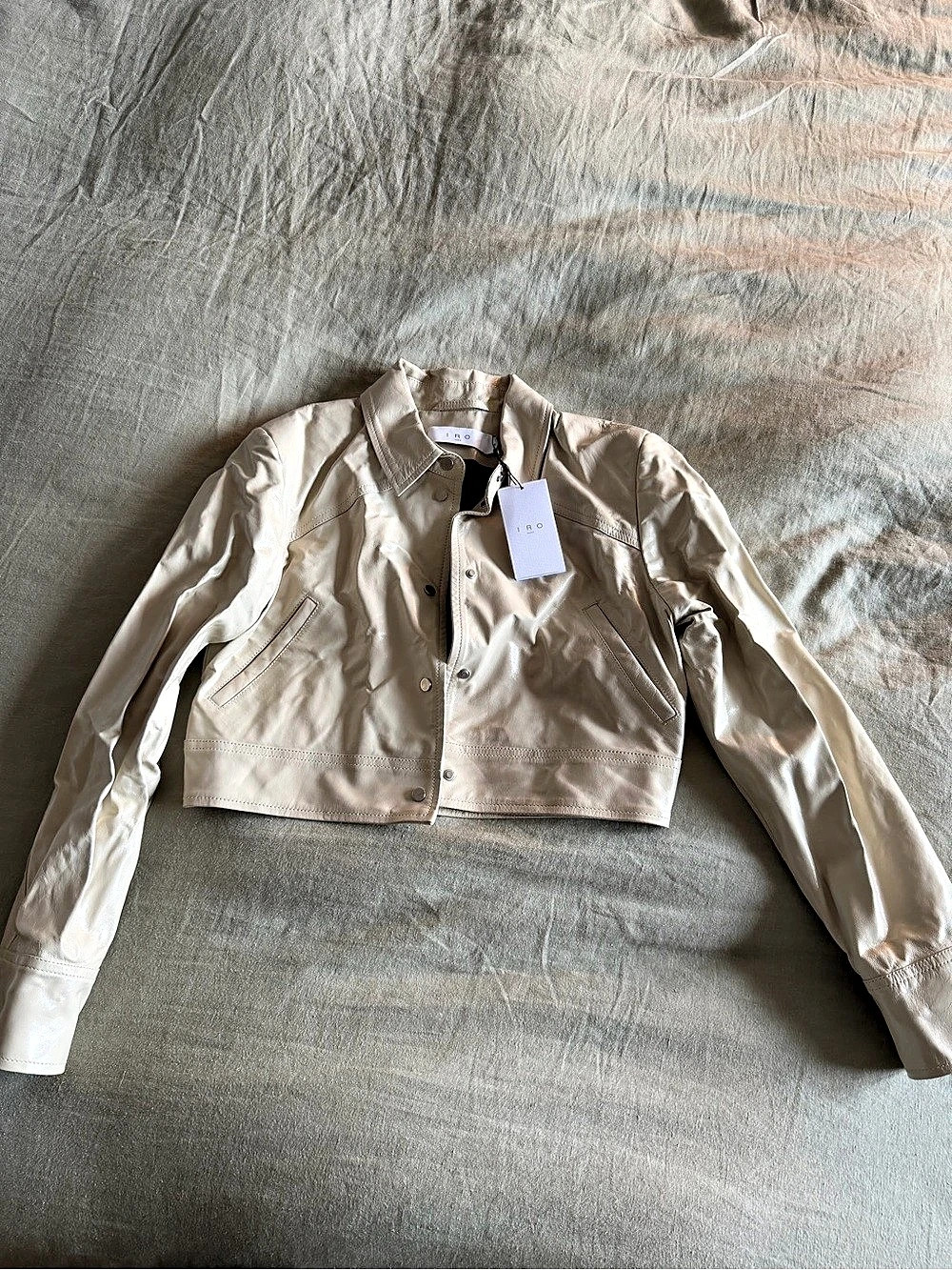 IRO Devta Patent Leather Jacket Cropped Cream Size 38